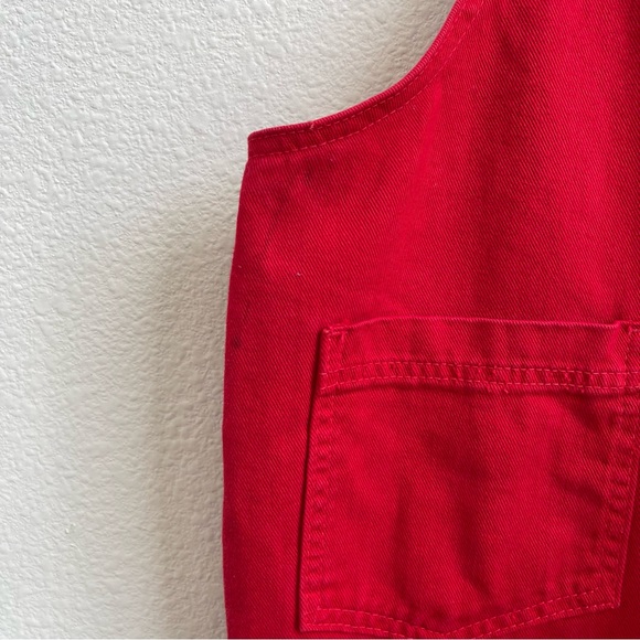 BIG TIME Vintage 90s Vibrant Red Jean Retro Utility Straight Leg Bib Overalls - Picture 9 of 16